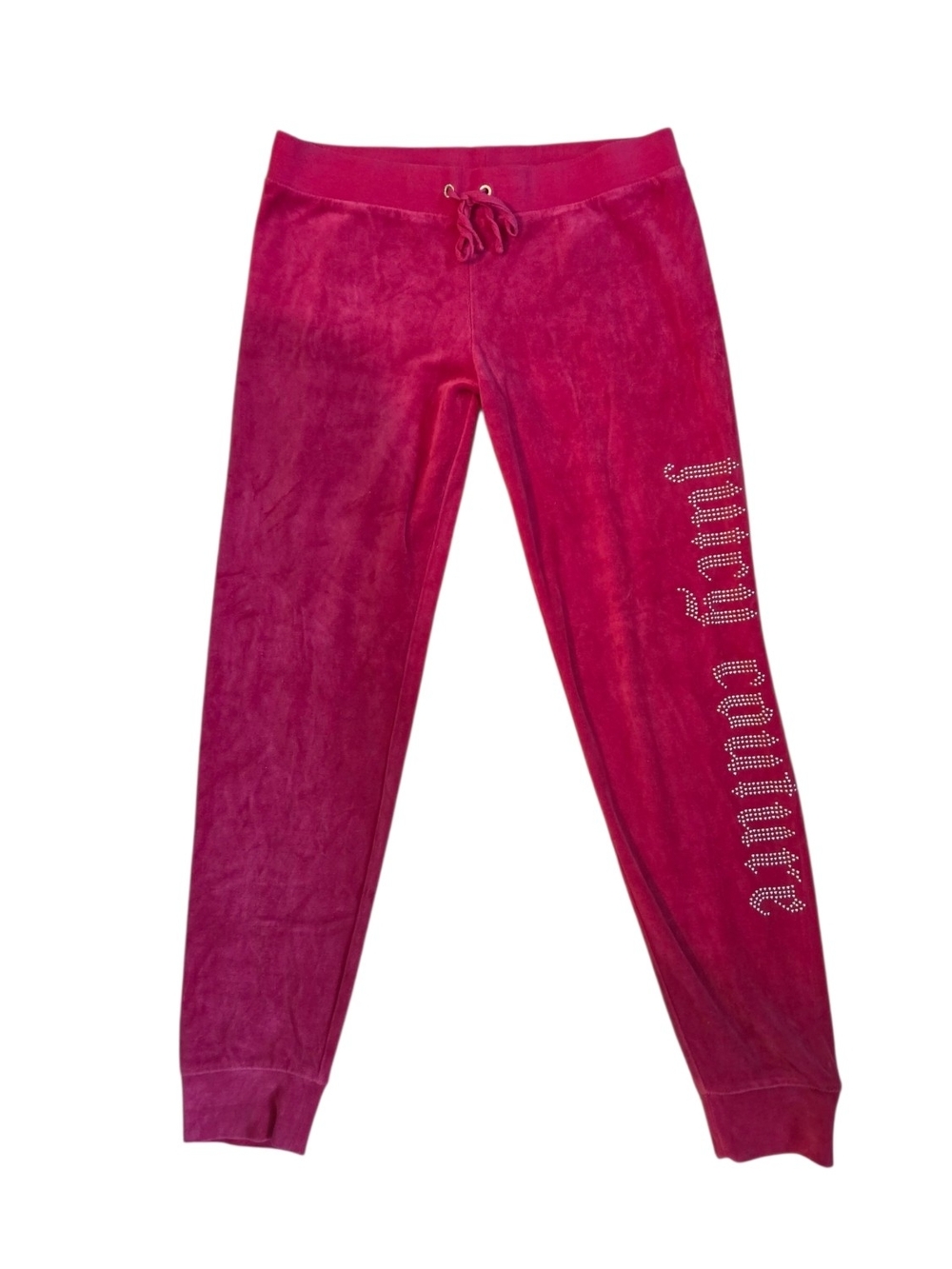 Y2K Juicy Couture Hot Pink Velour Joggers with Rhinestone Side Spellout
